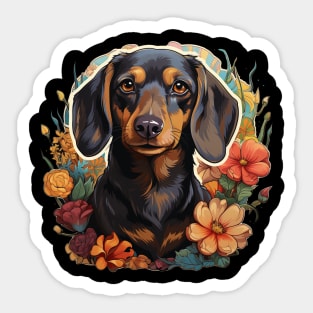 Dachshund  Dog Vintage Floral Sticker